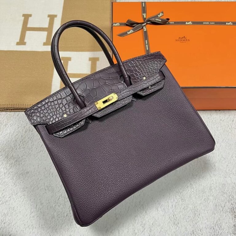 Uncle Bench Hermes Birkin Touch Togo & Matte Alligator Ck59 grape purple Gold Hardware 30cm Full Handmade