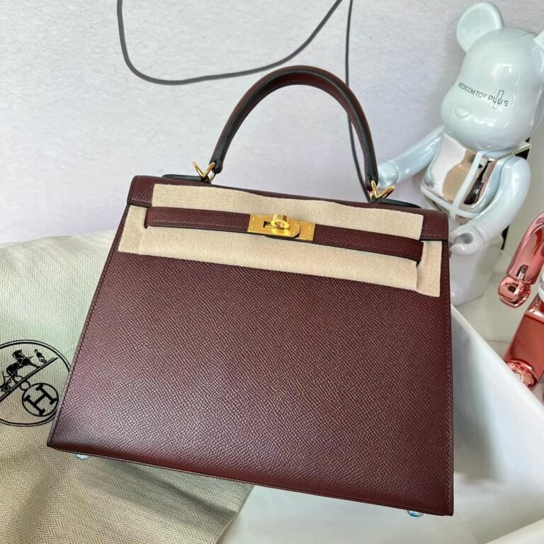 Uncle Bench Hermes Kelly Epsom Ck57 Bordeaux red Gold Hardware 25cm Full Handmade