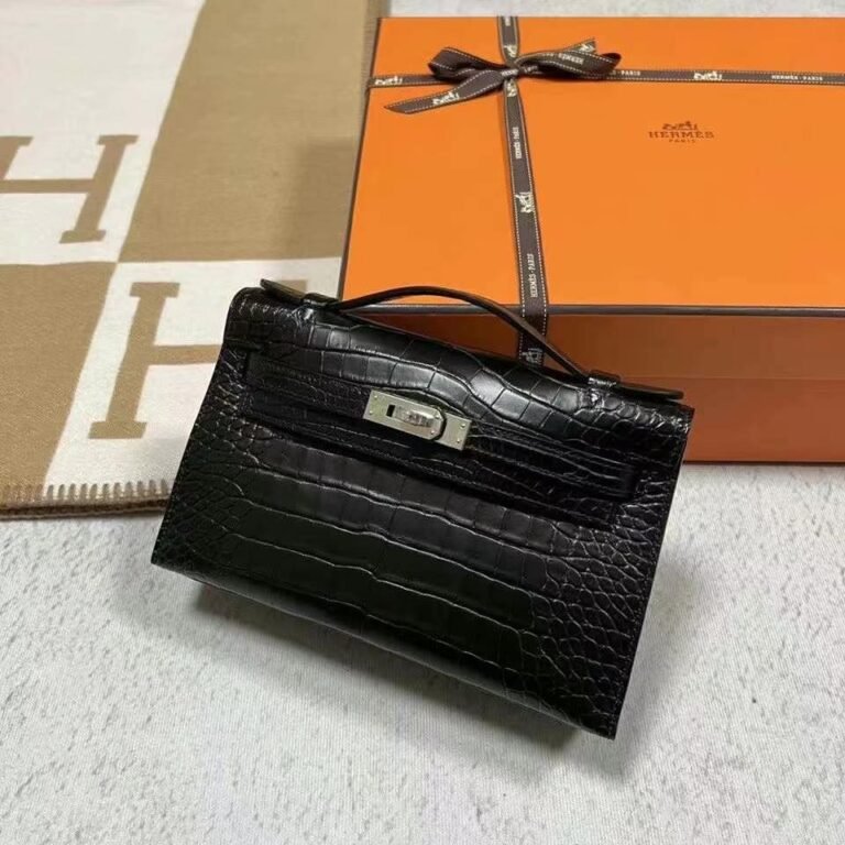 Uncle Bench Hermes Mini Kelly Pochette Matte Alligator Crocodile Ck89 Black Silver Hardware 22cm Full Handmade