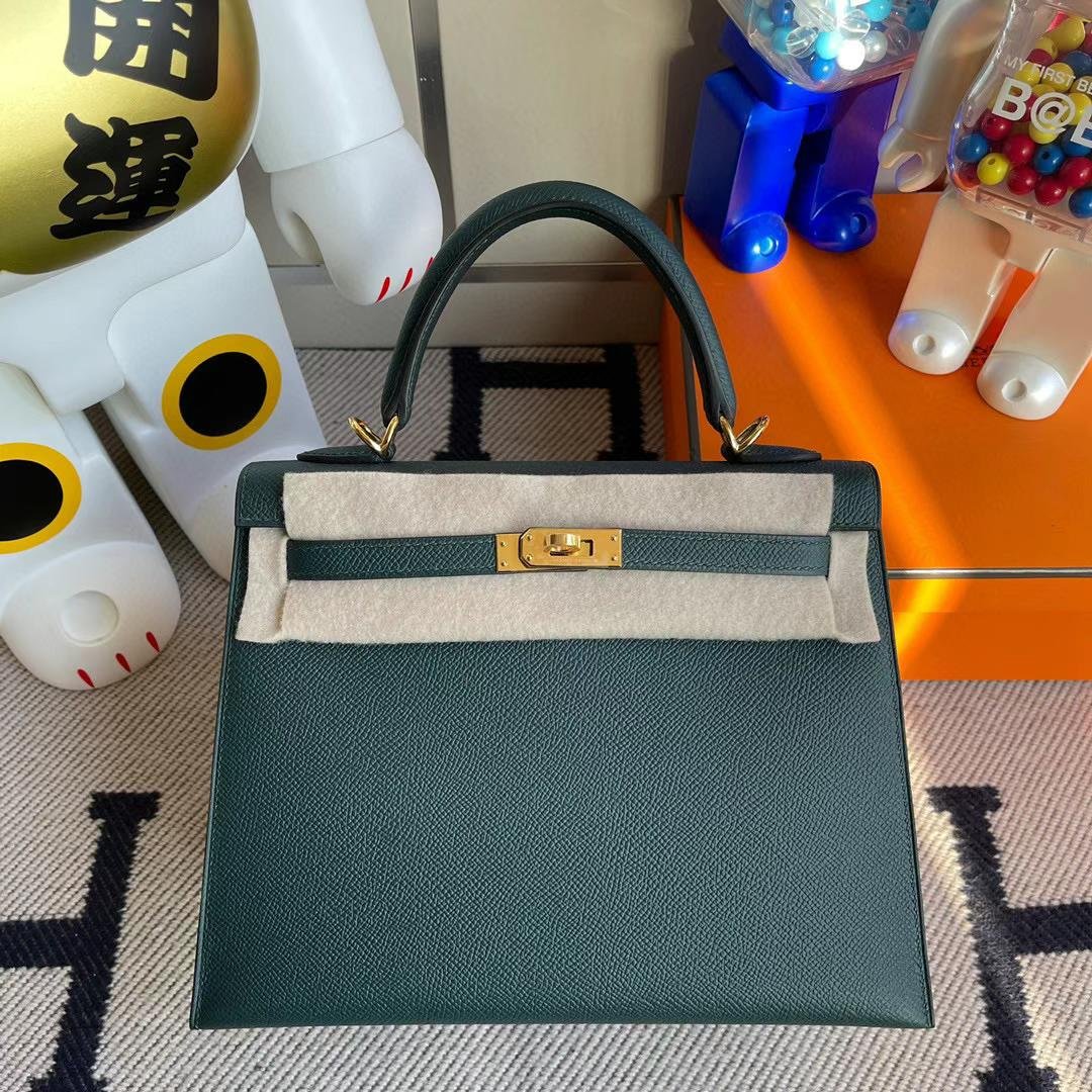 Uncle Bench Hermes Kelly Epsom 6O Vert Cypres Ghw Gold Hardware 25cm Full Handmade
