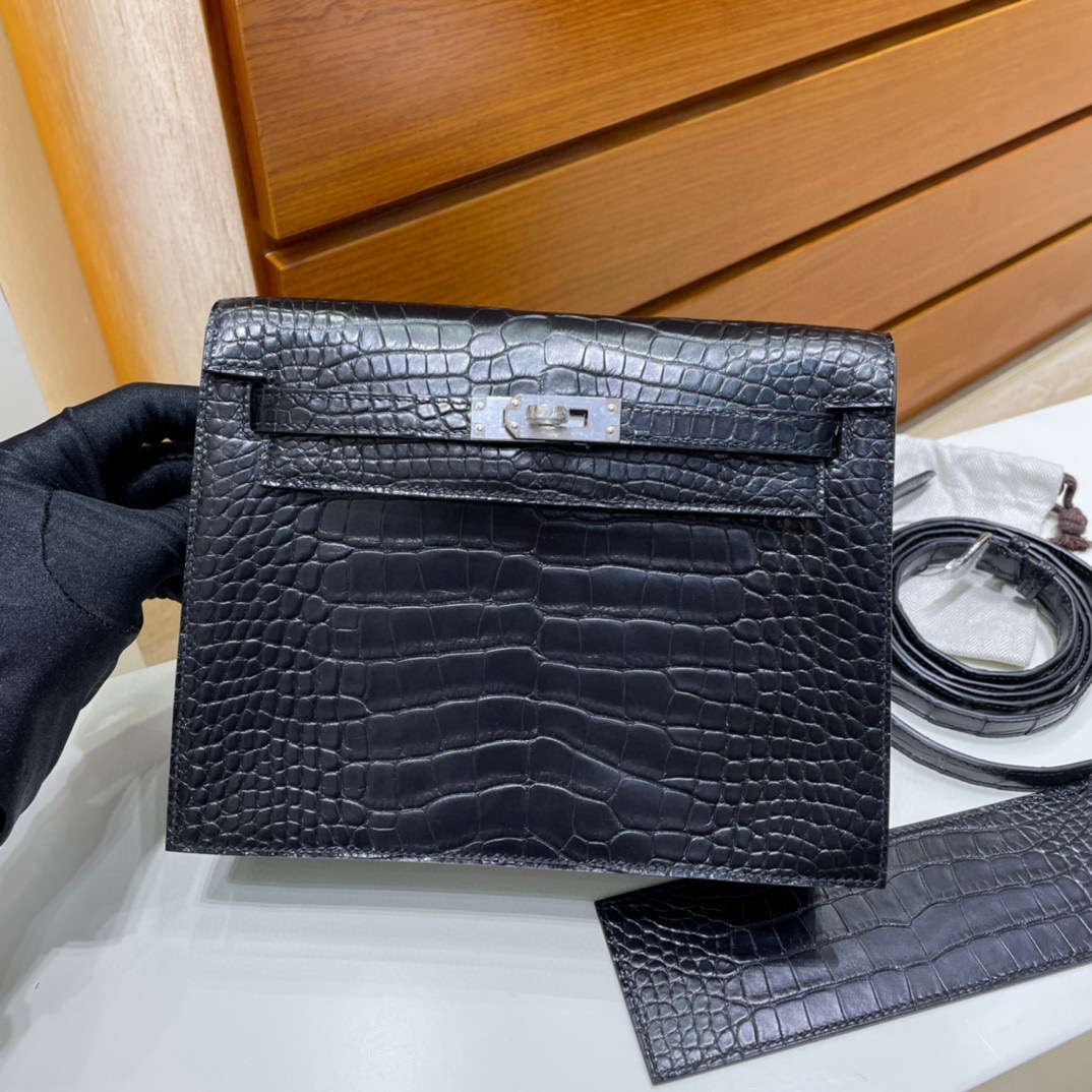 Uncle Bench Hermes Kelly danse Matte Alligator Ck89 Black Silver Hardware 22cm Full Handmade