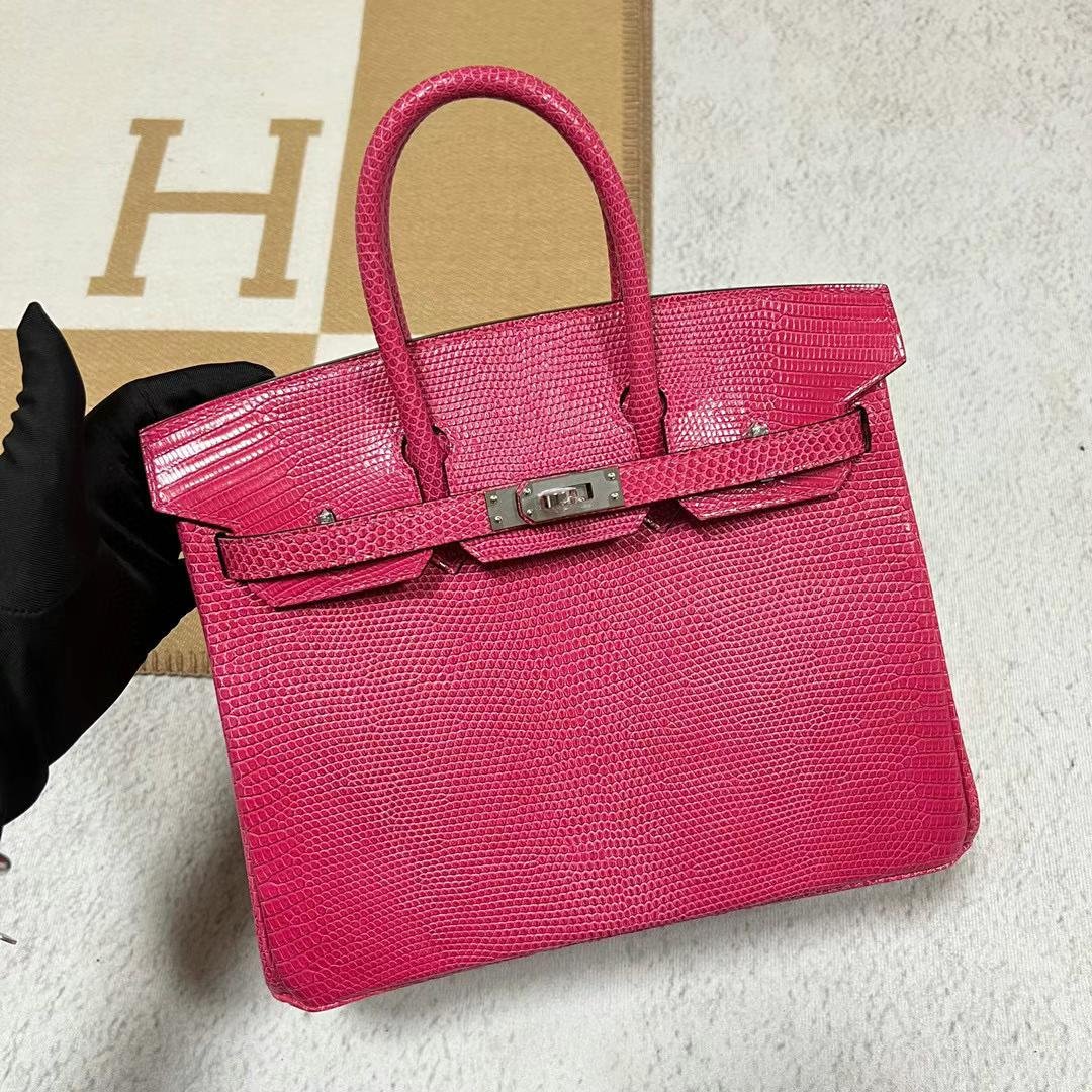 Uncle Bench Hermes Birkin Lizard E5 Rose Red Silver Hardware PHW 25cm Full Handmade