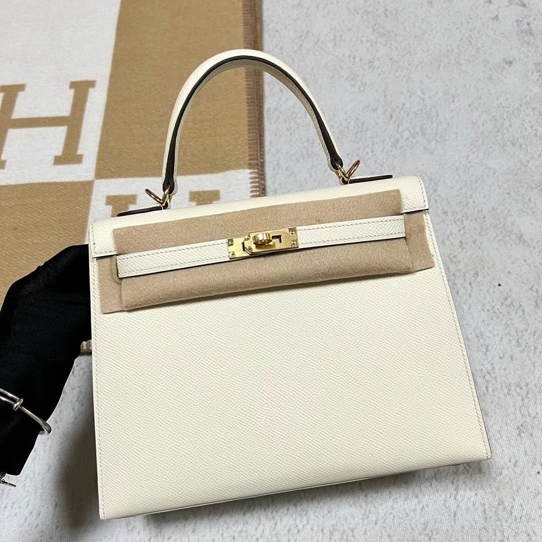 Uncle Bench Hermes Kelly Epsom i2 Creamy White Gold Hardware 25cm Full Handmade