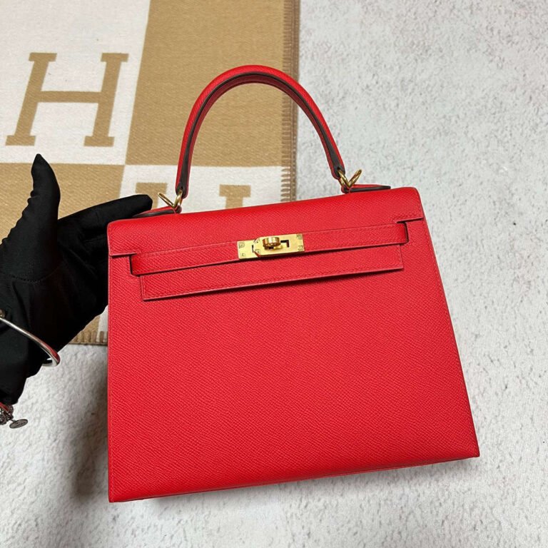 Uncle Bench Hermes Kelly Epsom S3 Bright Red Gold Hardware 25cm Full Handmade