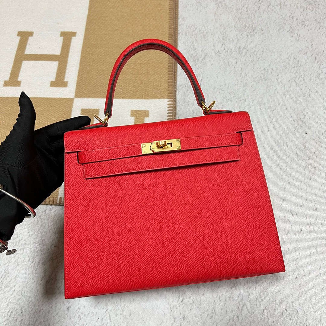 Uncle Bench Hermes Kelly Epsom S3 Bright Red Gold Hardware 25cm Full Handmade