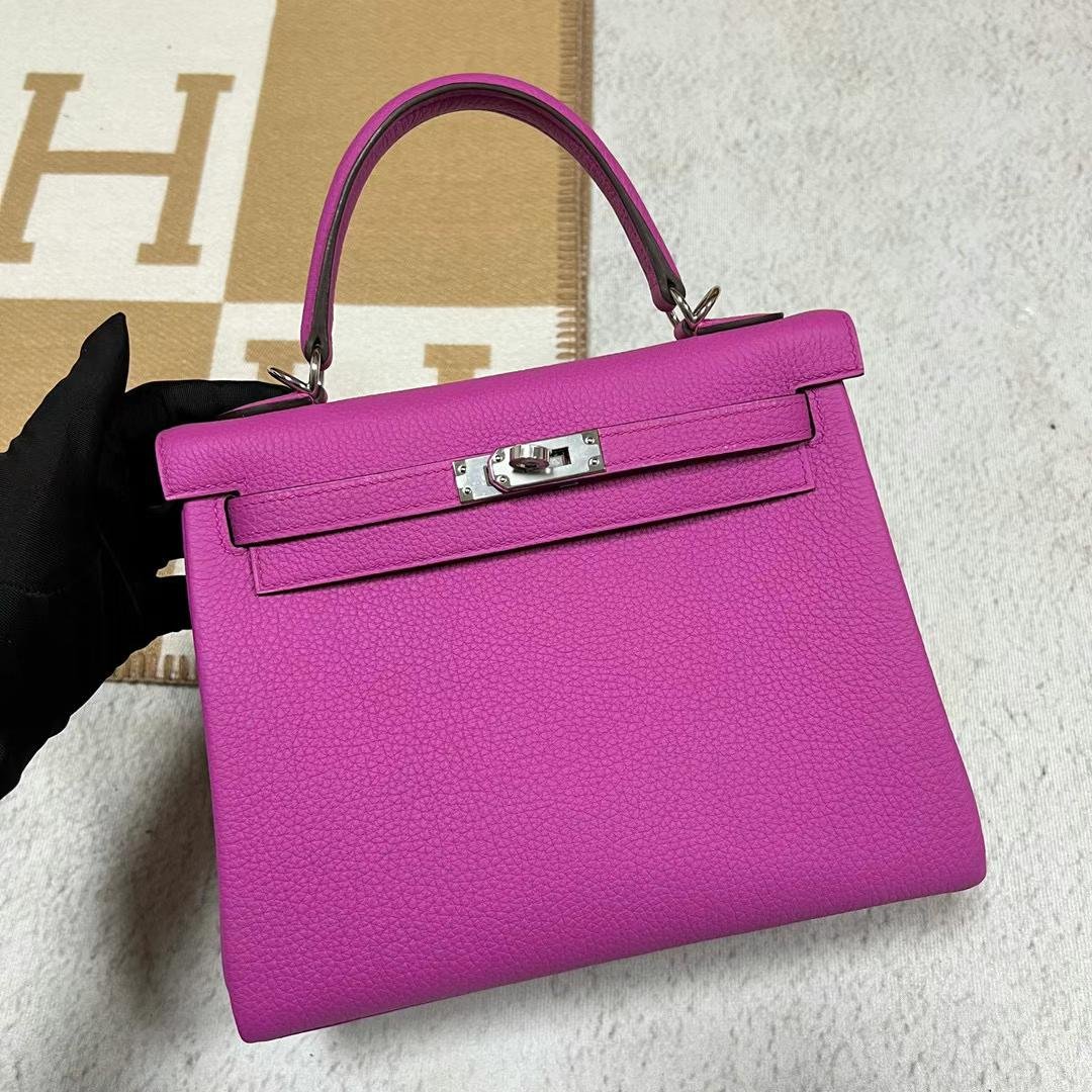 Uncle Bench Hermes Kelly Togo Rose Pink Silver Hardware 25cm Full Handmade