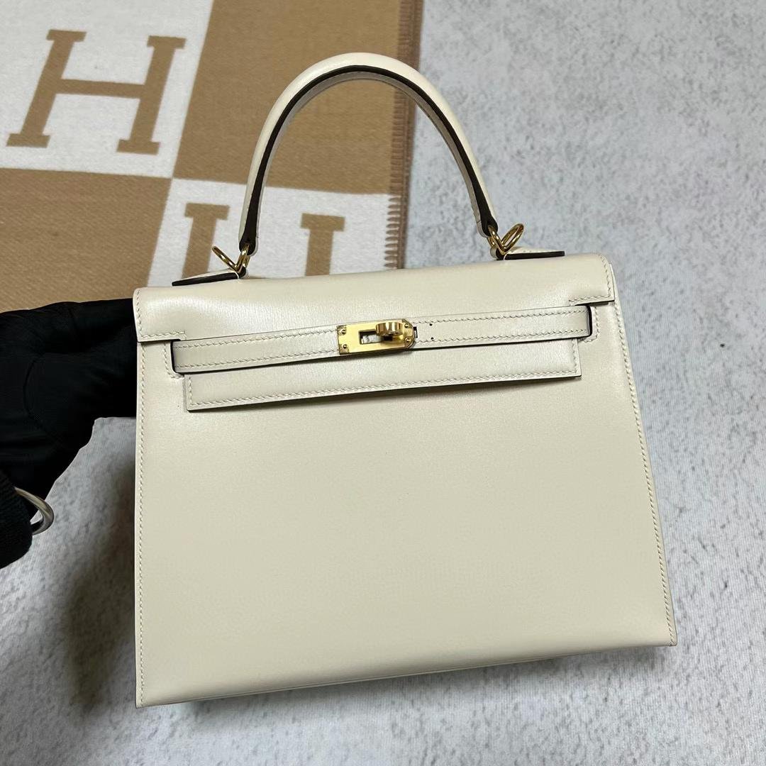 Uncle Bench Hermes Kelly Boxcalf i2 Creamy White Gold Hardware 25cm Full Handmade