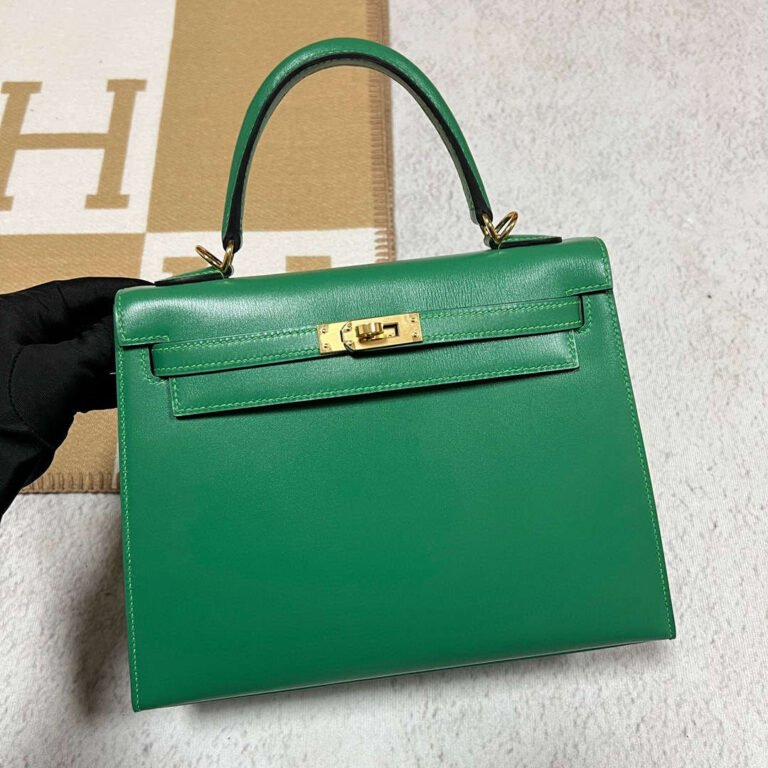 Uncle Bench Hermes Kelly Boxcalf 1K Bamboo green Gold Hardware 25cm Full Handmade