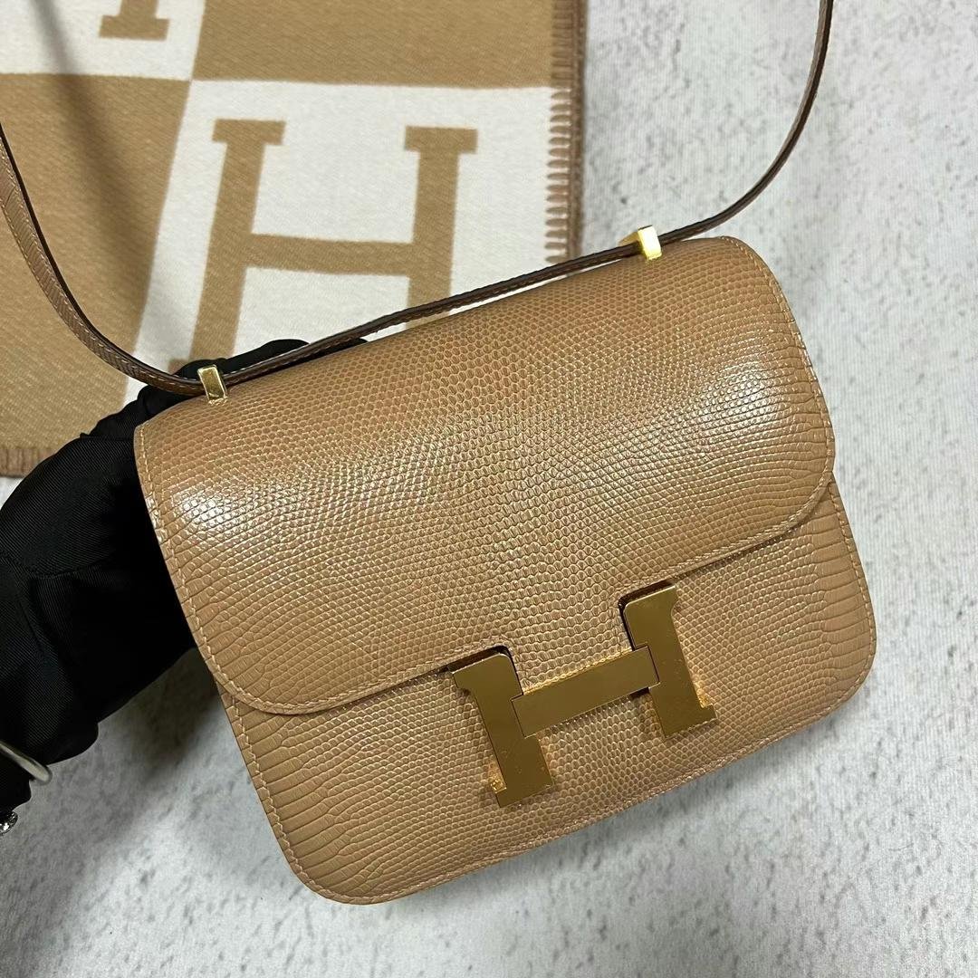Uncle Bench Hermes Constance Lizard 0M Tea color Gold Hardware 19cm Full Handmade