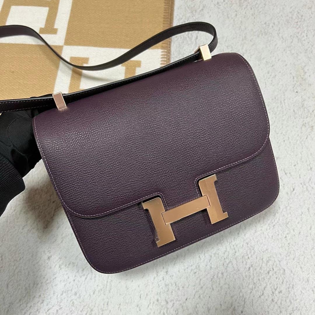 Uncle Bench Hermes Constance Epsom Ck59 grape purple Rose Gold Hardware 24cm Full Handmade
