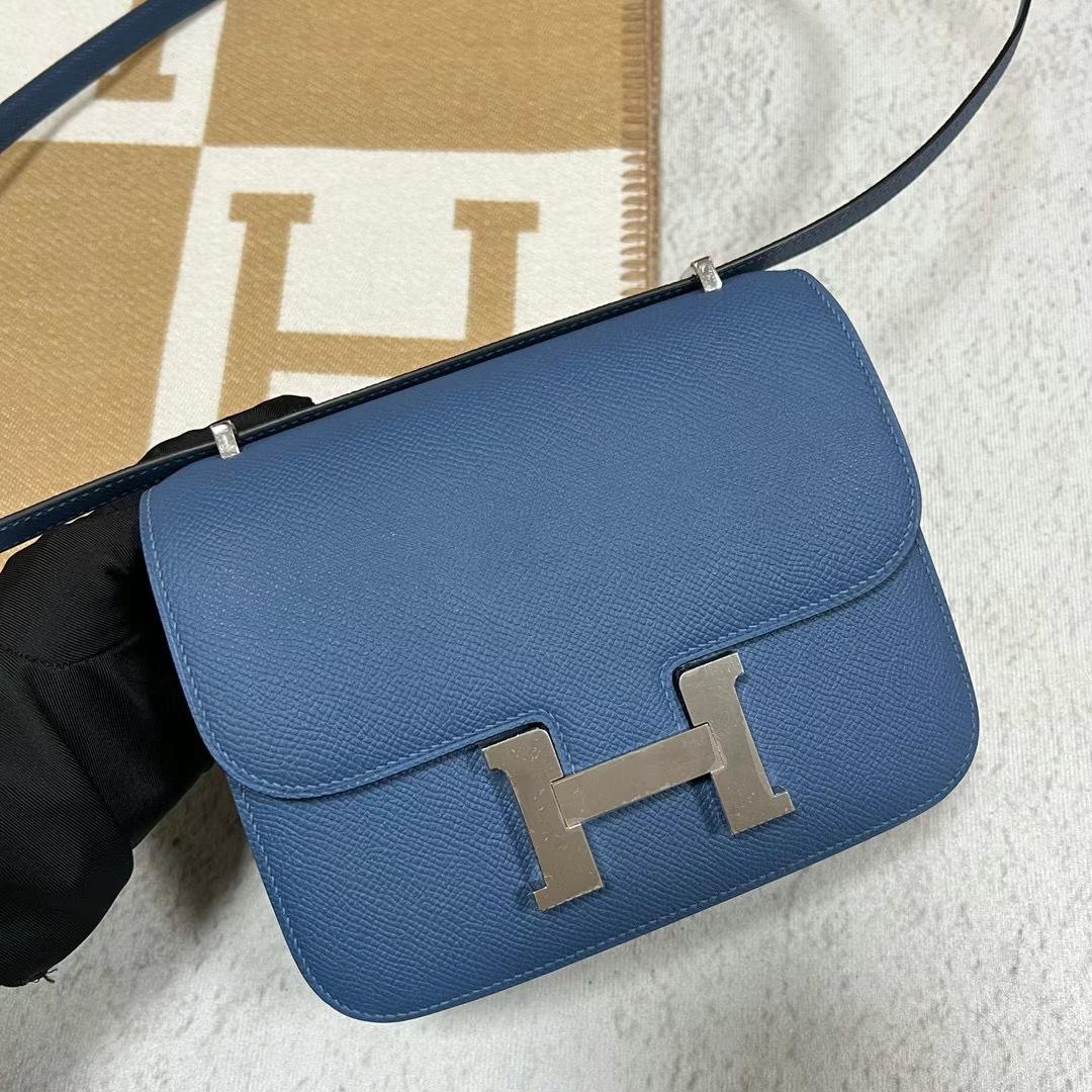 Uncle Bench Hermes Constance Epsom 7R Blue Brume Silver Hardware 19cm Full Handmade