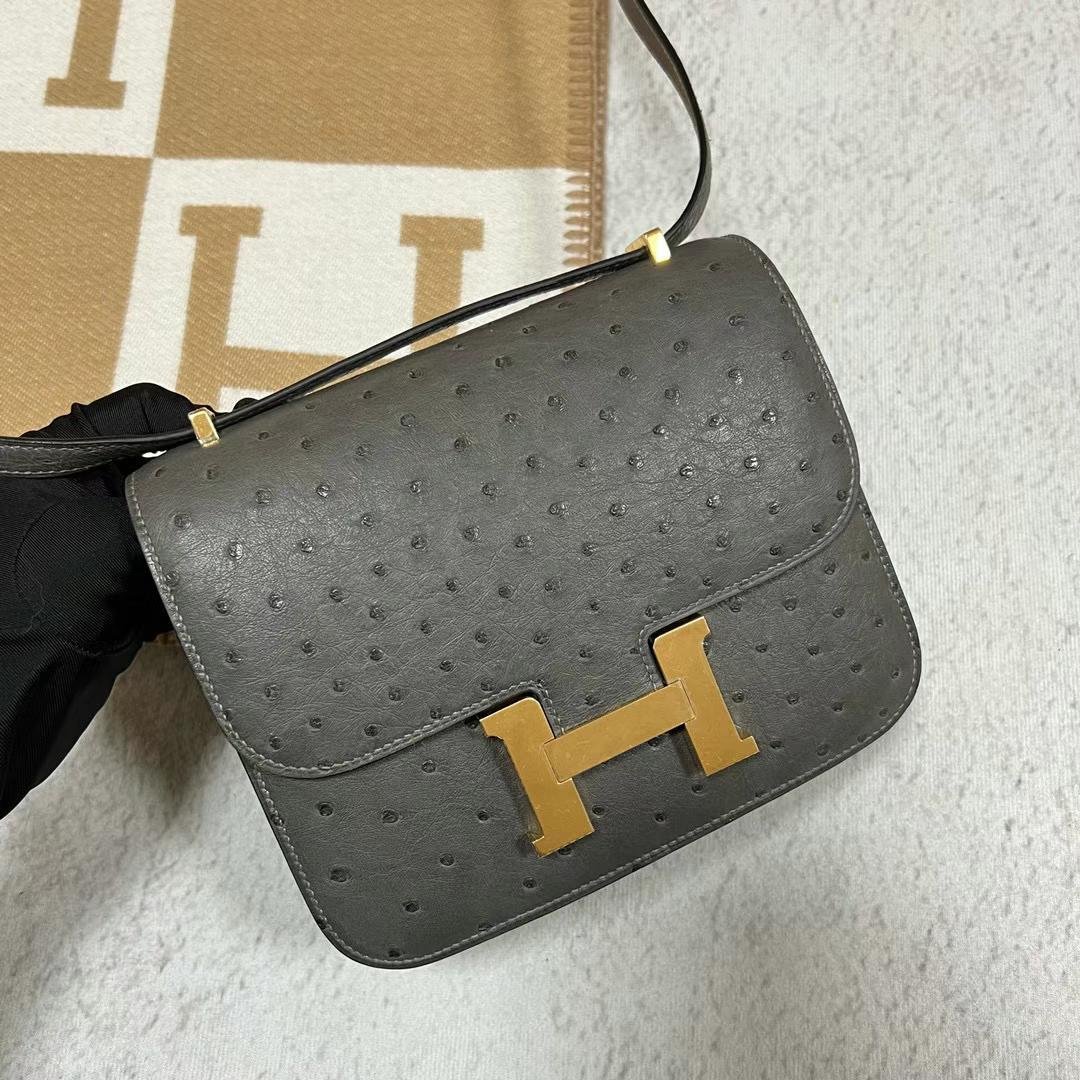 Uncle Bench Hermes Constance Ostrich Ck88 Graphite Grey Gold Hardware 19cm Full Handmade