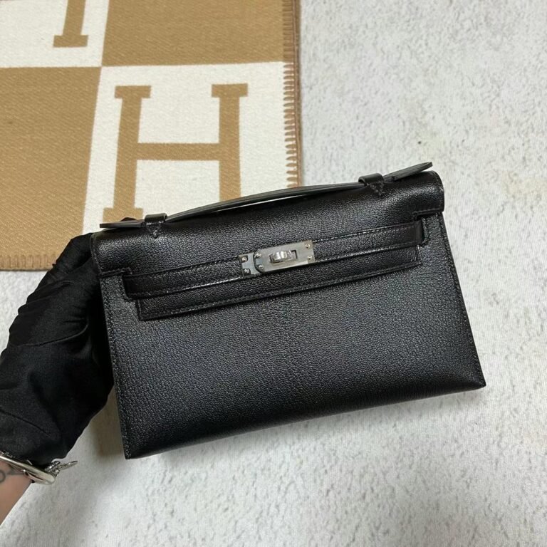 Uncle Bench Hermes Mini Kelly Pochette Chevre Ck89 Black Silver Hardware 22cm Full Handmade