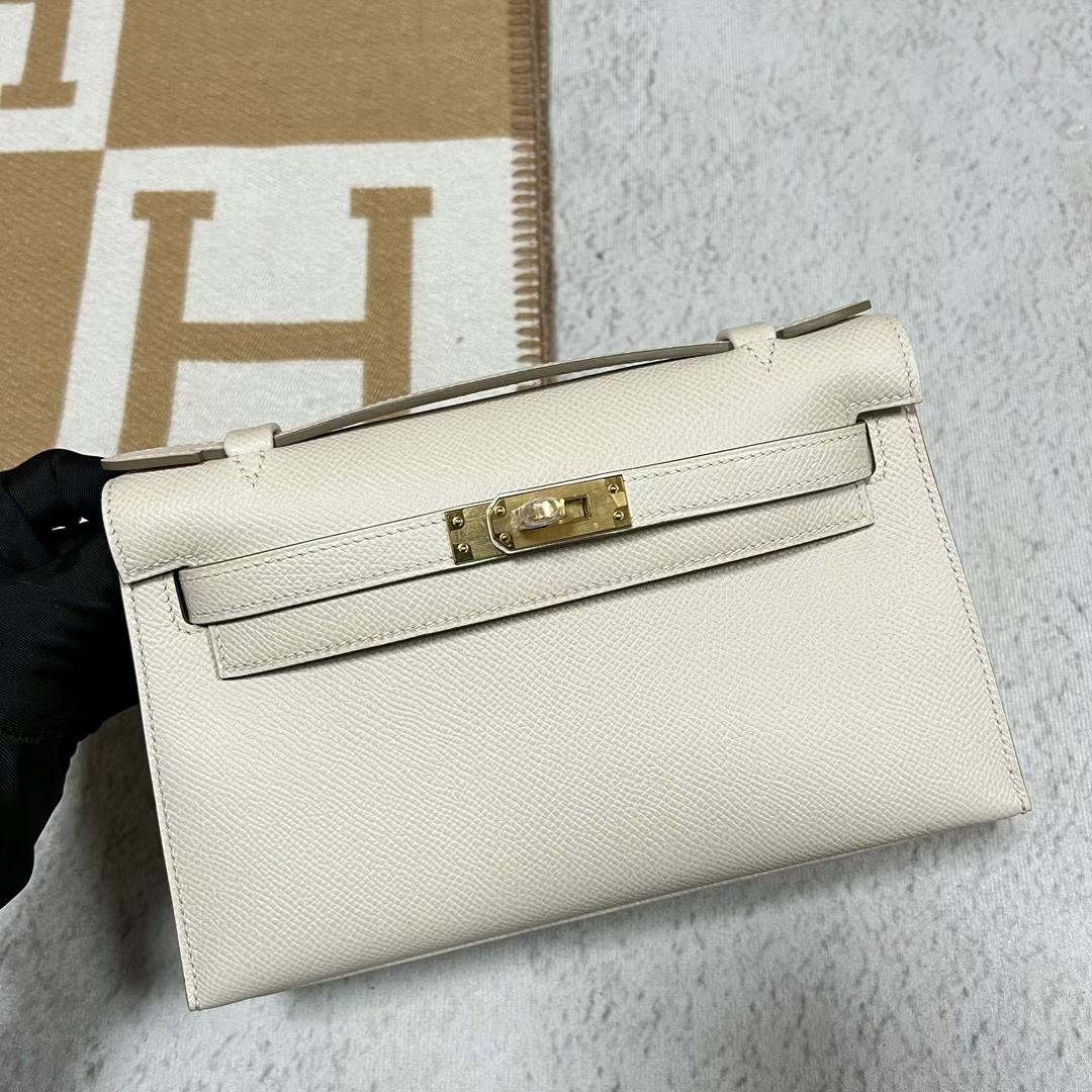 Uncle Bench Hermes Mini Kelly Pochette Epsom Ck10 Creamy White Gold Hardware 22cm Full Handmade