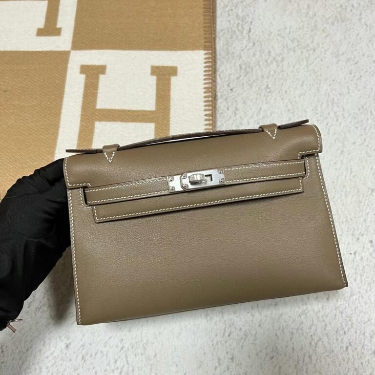 Uncle Bench Hermes Mini Kelly Pochette Swift Ck18 Etoupe Grey Silver Hardware 22cm Full Handmade