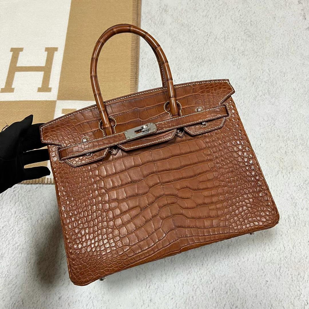 Uncle Bench Hermes Birkin Matte Alligator crocodile CC34 Brown Silver Hardware 30cm Full Handmade