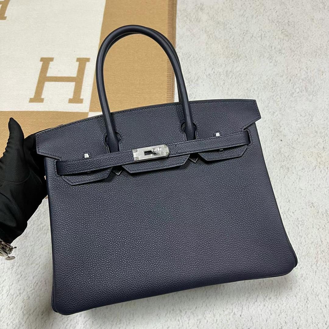 Uncle Bench Hermes Birkin Togo 2z Dark blue Silver Hardware 30cm Full Handmade