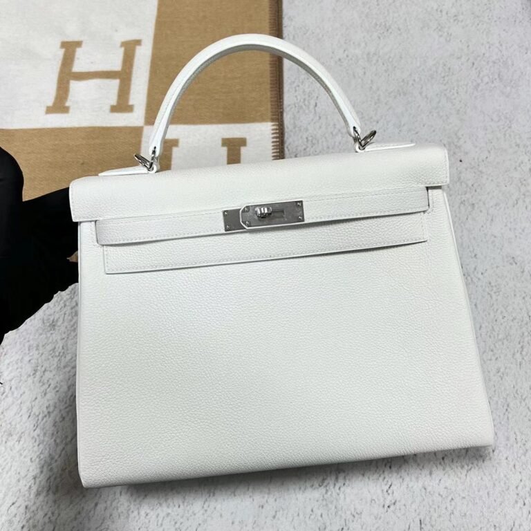 Uncle Bench Hermes Kelly Togo 01 Pure white Silver Hardware 32cm Full Handmade