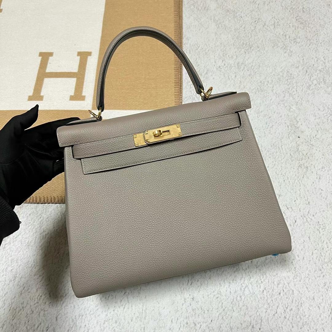 Uncle Bench Hermes Kelly Togo M8 Griss Asphalte Gold Hardware Ghw 28cm Full Handmade