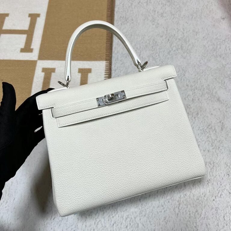 Uncle Bench Hermes Kelly Togo 01 pure white Silver Hardware Phw 25cm Full Handmade