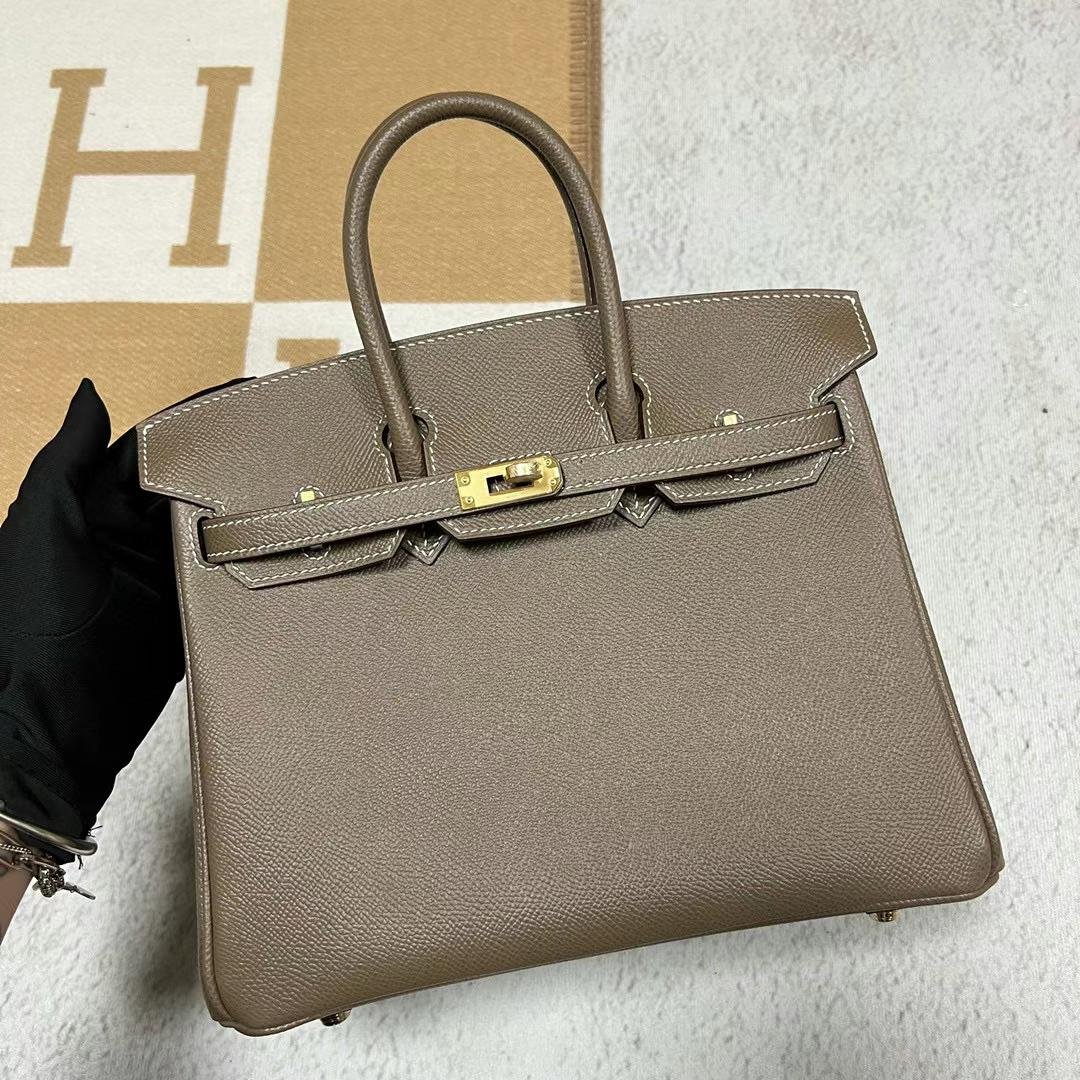 Uncle Bench Hermes Birkin Epsom Ck18 Etoupe Grey Gold Hardware 25cm Full Handmade