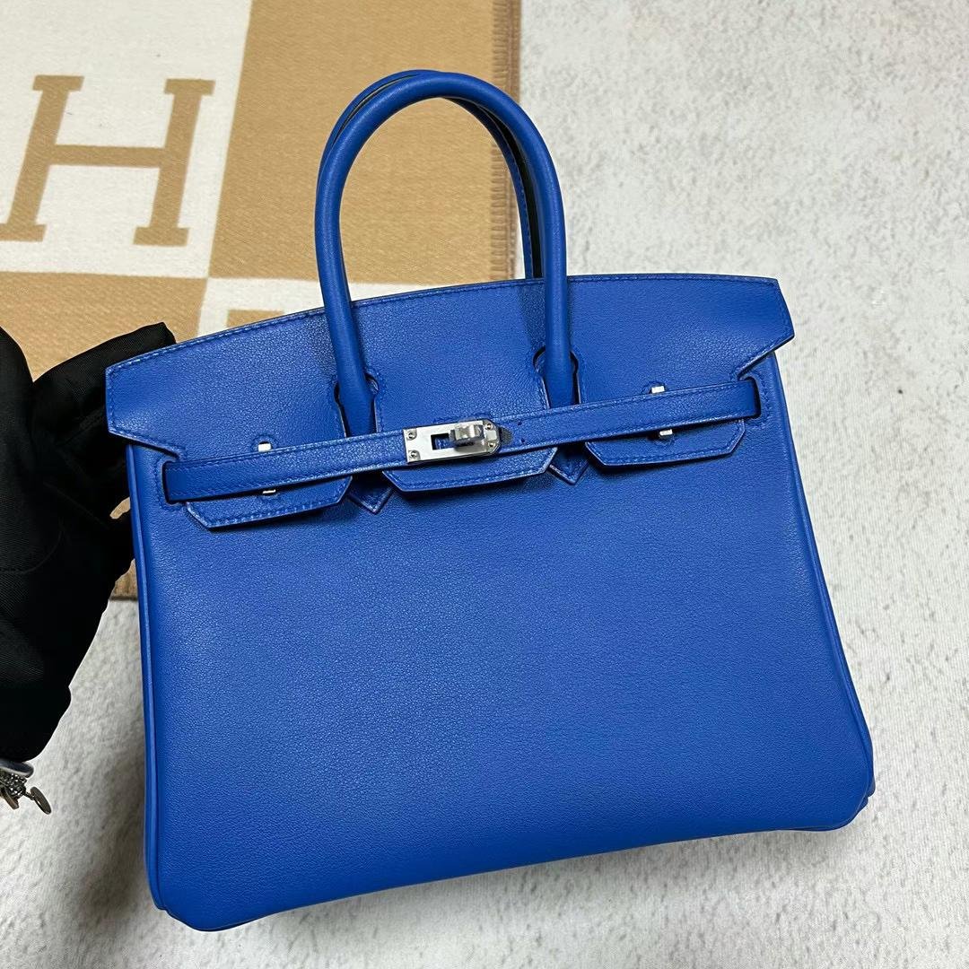 Uncle Bench Hermes Birkin Swift i7 Glaze blue Silver Hardware 25cm Full Handmade
