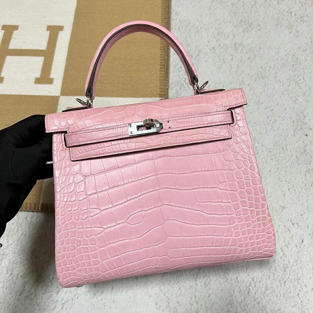 Uncle Bench Hermes Kelly Matte Alligator 3Q New Pink Silver Hardware Phw 25cm Full Handmade